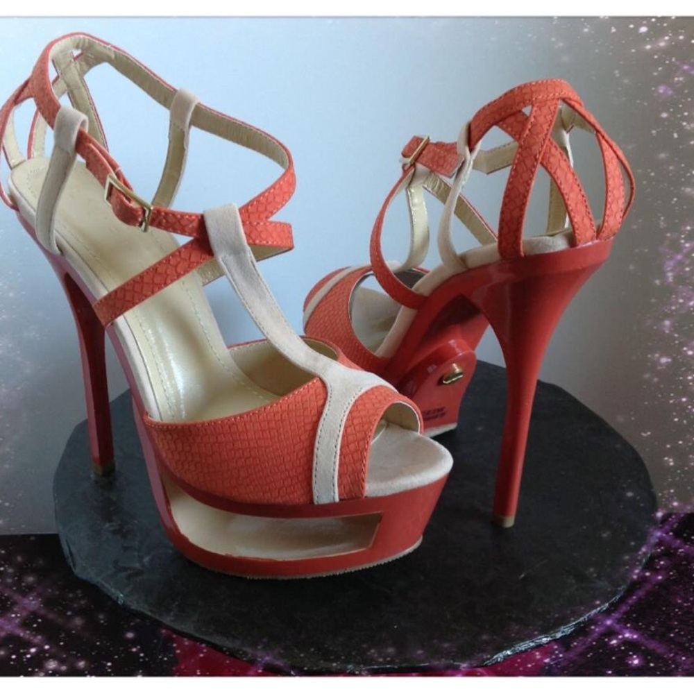 Chic Orange and Cream Strappy Heels